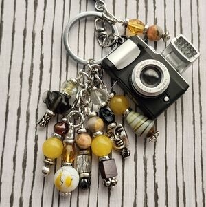 Camera Sight and Sound Purse Charm or Keychain Jasper and Glass Handcrafted